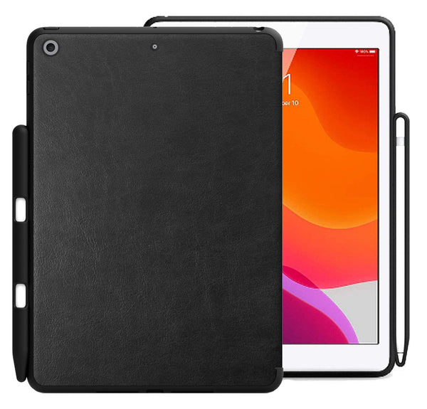 iPad 10.2 Case - Back Pen - Leather Black - (2021, 2020, 2019 / 7th, 8th, 9th Gen)
